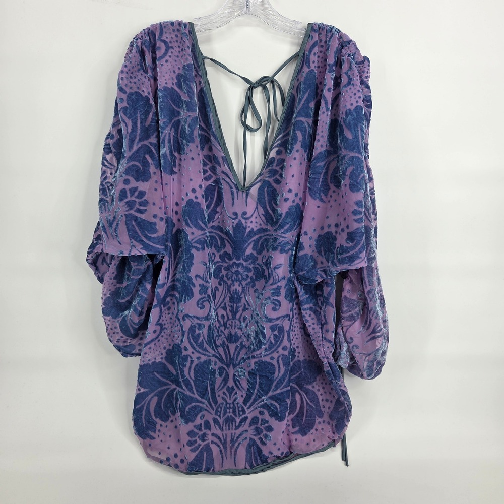 Free People Florence Flocked Mini Dress Small Purple Blue Burnout Velvet Boho
